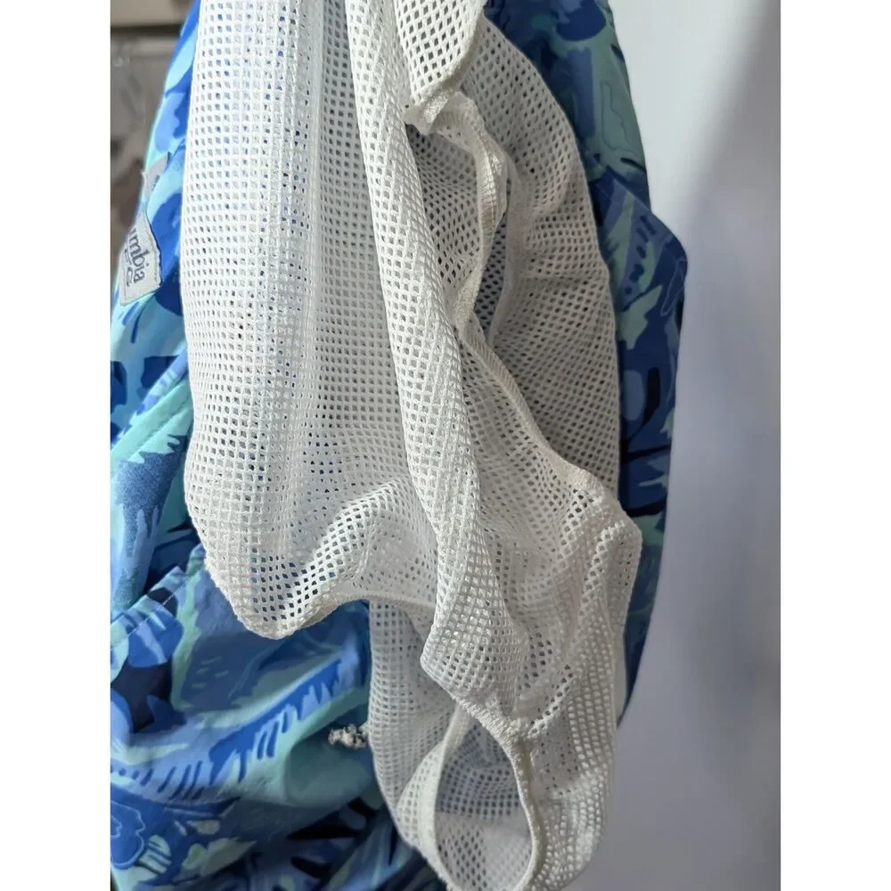 Columbia PFG Blue Tropical Leaf Print Swim Trunks Medium Omni-Shade Mesh Lined